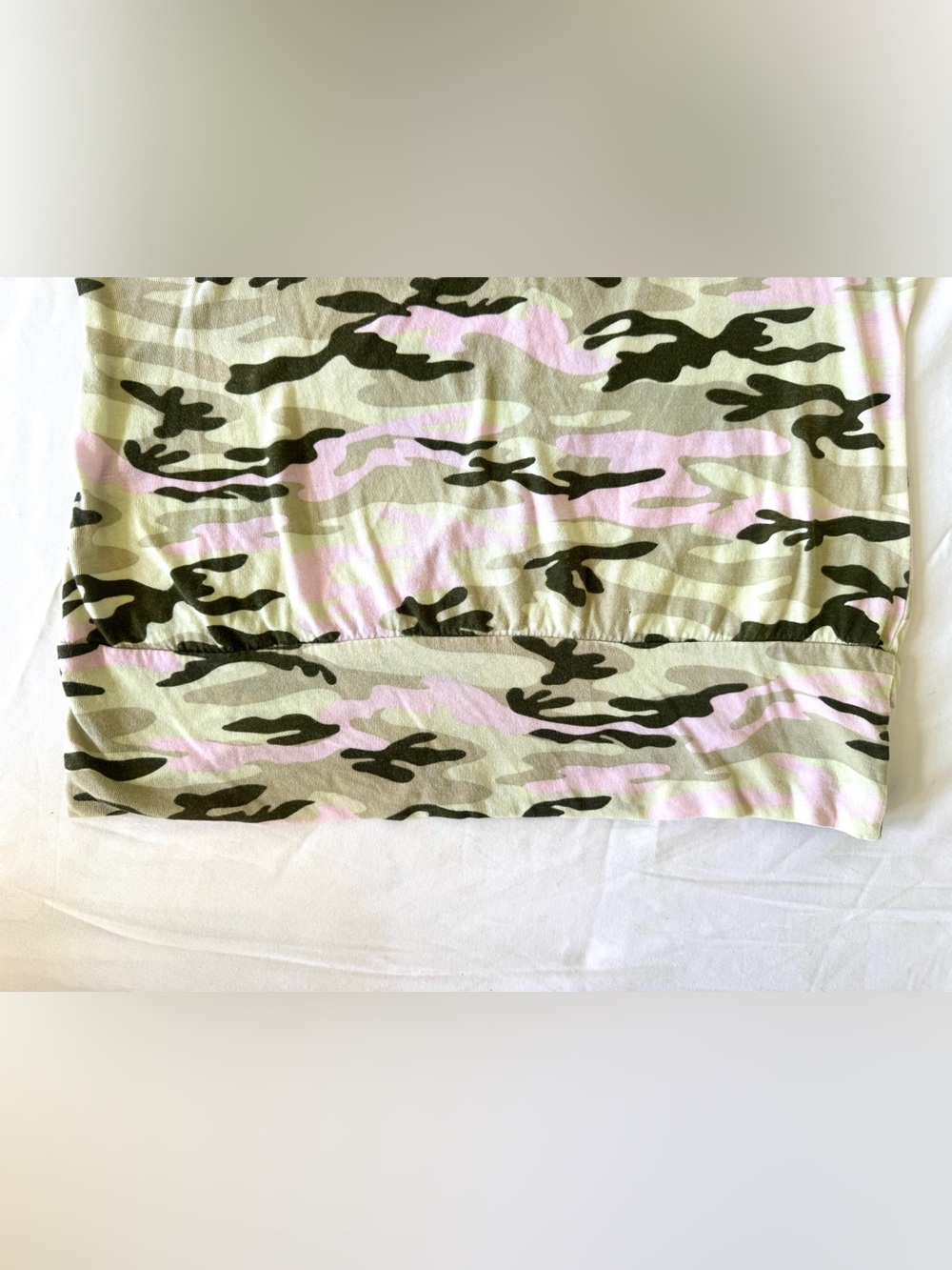 Y2K Pink Camo Camouflage Top Womens Medium Fitted Shoulder Slit Ruched Hem - Picture 6 of 11